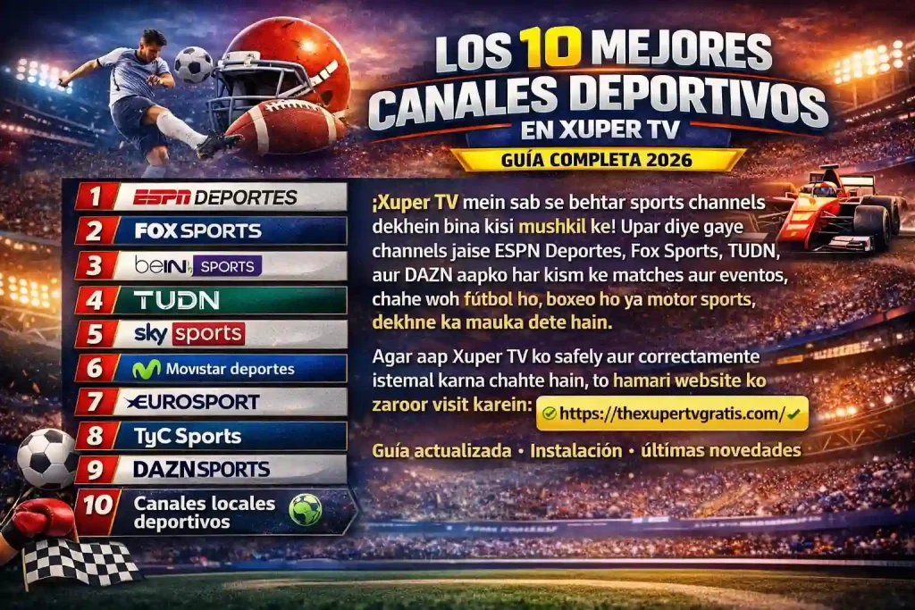 Los 10 mejores canales deportivos de Xuper TV guía completa 2026